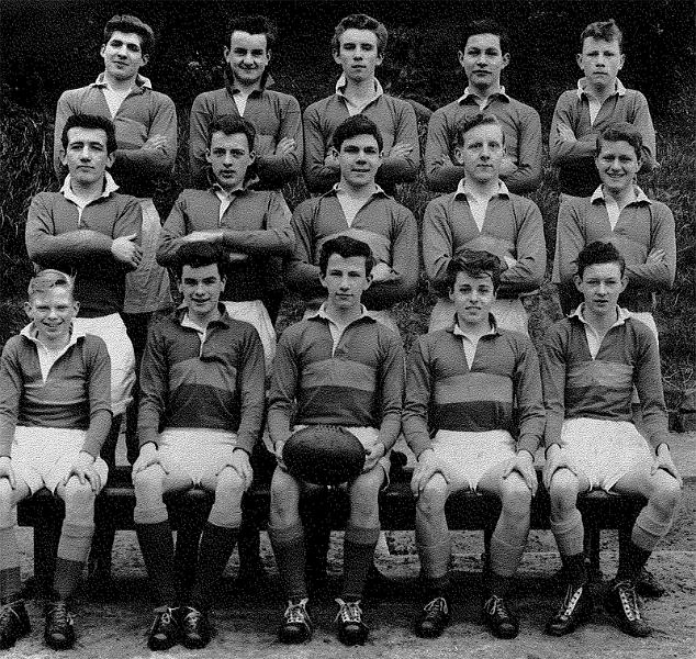 First15-1960-61.jpg - The First Fifteen 1960-61.  D Domanski, B McGee, J Walshe, C Duthie, J Perrins, J Lynch, F Worth, C Barlow, J Hunter, I O'Henley, P Cassidy, J Lehany, J Flahcrty (Capt), I Adam, G Craig.